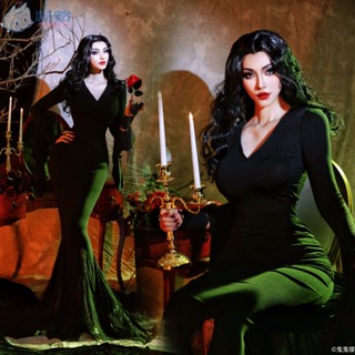 ชุดเดรสคอสเพลย์ Fm The Addams Family Morticia Addams สีดํา สไตล์โกธิค