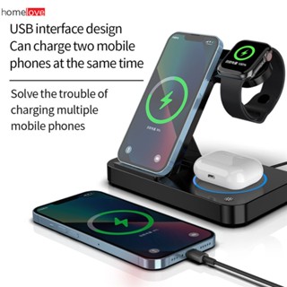 15 W 4 In 1 Qi เครื่องชาร์จไร้สาย Fast CHARGING แบบพับได้รองรับ iPhone 13 12 11 XS XR MAX MINI Apple Watch 7 6 Airpods Pro Induction CHARGING Pad homelove