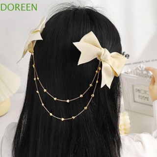 Doreen กิ๊บติดผม โบว์คู่ หรูหรา นางฟ้า โซ่พู่ สีพื้น ผ้าผู้หญิง ปากเป็ด คลิป