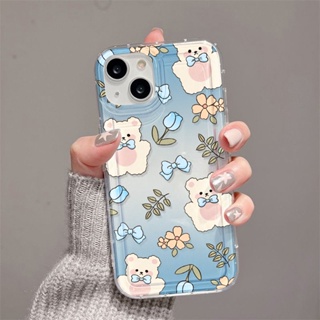 โบว์สีฟ้าหมีน้อย ถุงลมนิรภัย เคสไอโฟน Compatible for iPhone 11 14 13 12 Pro Max 7 8 SE XR 11Pro 14 Plus X XS Max