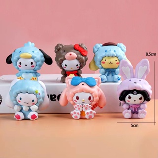 SANRIO ฟิกเกอร์ตุ๊กตา Kuromi Melody Hello Kitty ของเล่นสําหรับเด็ก 6 ชิ้น ต่อชุด