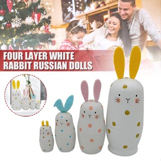 4Pcs Russian Matryoshka Dolls Wooden Rabbit Bunny Nesting Dolls Set for Kids