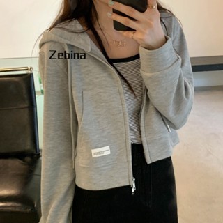 Zebina เสื้อคาร์ดิแกนกันหนาว มีฮู้ด แต่งซิปคู่ แบบบาง ตัวสั้น สําหรับผู้หญิง