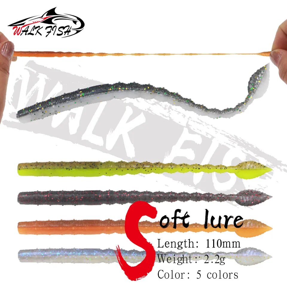 Walk Fish ใหม่ เหยื่อตกปลาประดิษฐ์ แบบนิ่ม รูปหนอน ลอยน้ํา 110 มม. 2.2 กรัม สําหรับตกปลา 10 ชิ้น