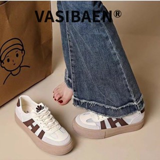 Vasibaen รองเท้ากีฬา รองเท้าสเก็ต พื้นหนา ผ้าตาข่าย ระบายอากาศ สีขาว เข้ากับทุกการแต่งกาย สําหรับผู้หญิง