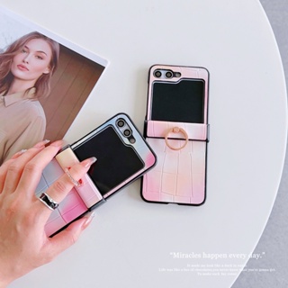 เคสโทรศัพท์มือถือหนัง ฝาพับ พร้อมแหวนตั้งโทรศัพท์ หรูหรา หลากสี สําหรับ Samsung Galaxy Z Flip 5 Z Flip 4 Z Flip 3 Flip5 Flip4 Flip3