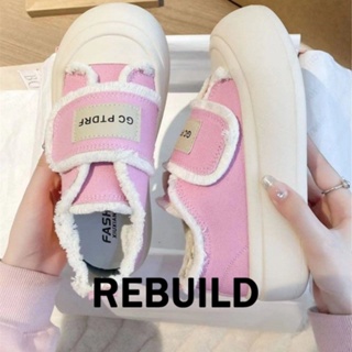 REBUILD รองเท้าผ้าใบผู้หญิง สีขาว พื้นหนา รองเท้าผ้าใบส้นสูงส้นหนา รองเท้าแฟชั่น ผูกเชือก 2023 NEW FYD23904TP 36Z230906