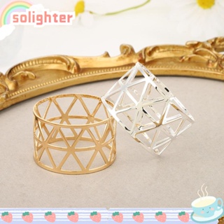 SOLIGHTER ใหม่ หัวเข็มขัดรัดผ้าเช็ดปาก สีทอง สีเงิน เรียบง่าย สไตล์ตะวันตก สําหรับตกแต่งจานอาหาร 12 ชิ้น