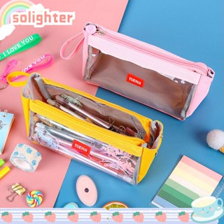 SOLIGHTER กระเป๋าเครื่องเขียน กระเป๋าปากกา ทรงสามเหลี่ยม สีโปร่งใส สําหรับโรงเรียน