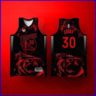 เสื้อกีฬาบาสเก็ตบอลแขนกุด ลายทีม Warriors Curry Jersey GP1 สีดํา สีแดง พลัสไซซ์ PG1