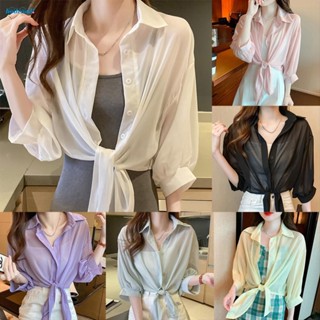 【HODRD】Women Blouse 1 Pcs Air Conditioner Shirt Black/White/Pink Cardigan See Through【Fashion】