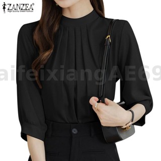 Zanzea เสื้อเบลาส์ลําลอง แขนพัฟ 3/4 สีพื้น สไตล์เกาหลี สําหรับผู้หญิง