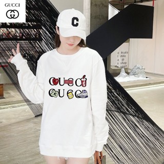 【 ขายดี พร้อมส่ง 】Gucci เสื้อกันหนาวลําลอง แขนยาว คอกลม ผ้าถัก พิมพ์ลาย สวยหรู แฟชั่นสําหรับสตรี ของแท้ 100%