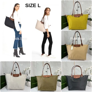 (Size L หูยาว ฝาหนัง) LONG-CHAMP LE PLIAGE ORIGINAL TOTE BAG 005