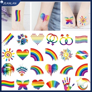 Jeanlan สติกเกอร์รอยสักชั่วคราว ลายผีเสื้อ สีรุ้ง กันน้ํา สําหรับตกแต่งใบหน้า เทศกาล 12 ชิ้น