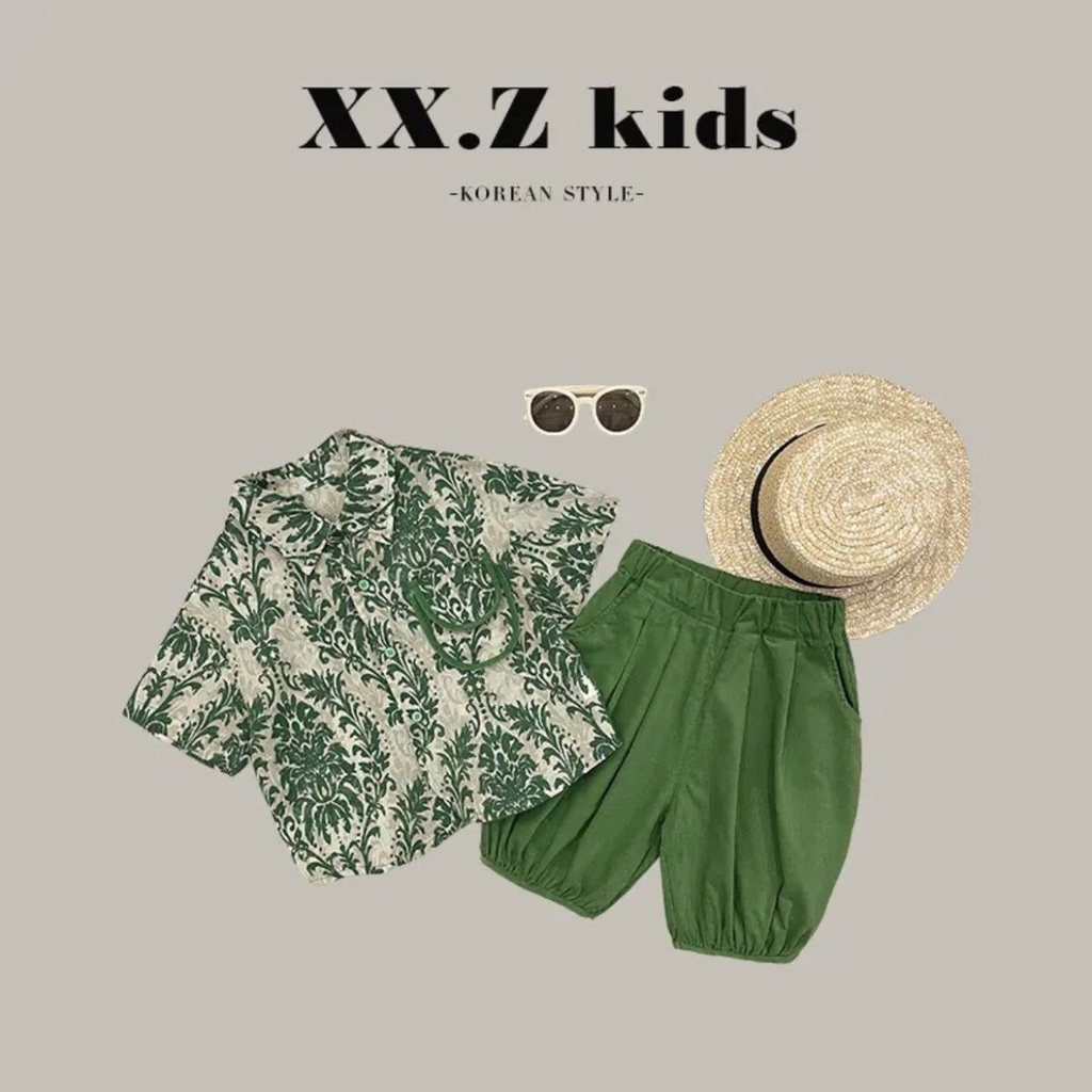 ใหม่ เสื้อเชิ้ตแขนสั้น คอปก กางเกงขายาว สีพื้น สไตล์เรโทร สองชิ้น 2023