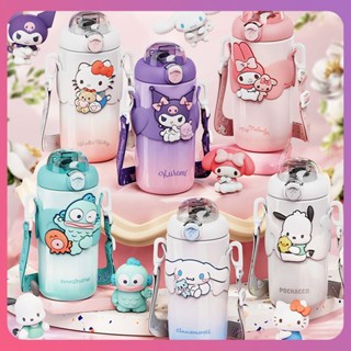 Creative 500ml Sanrio Insulation Cup สีสันกระติกน้ำร้อนถ้วย Bubble Series น่ารัก Kuromi Cinnamoroll แบบพกพา 316 สแตนเลสการ์ตูนนักเรียนถ้วยฟาง [COD]