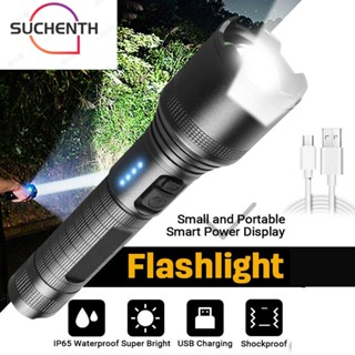 Suchenth ไฟฉาย LED ซูมได้ มัลติฟังก์ชั่น ชาร์จ USB สว่างมาก สวิตช์คู่ ไฟฉาย