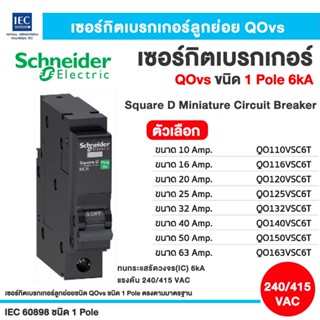 เซอร์กิตเบรกเกอร์ลูกย่อย สแควร์ดี QOvs ชนิด 1 โพล 6 kA ขนาด 10Amp-63Amp