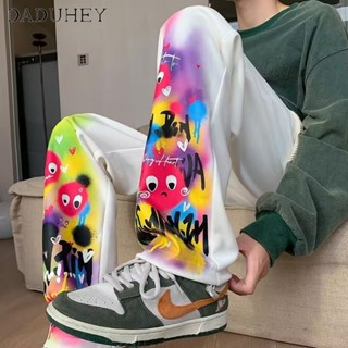 DaDuHey🔥 2023 New Summer Thin Loose Casual Pants Mens Korean Style Trendy Fashion Joker Graffiti Printing Straight Casual Pants