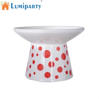 Lumiparty ชามให้อาหารสัตว์เลี้ยง เซรามิค ลายจุด ป้องกันคอ ป้องกันอาเจียน ความเครียด