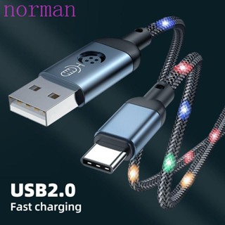 Norman สายเคเบิล USB ควบคุมด้วยเสียง LED Type C เรืองแสง 1.2 เมตร อุปกรณ์เสริม สําหรับโทรศัพท์มือถือ