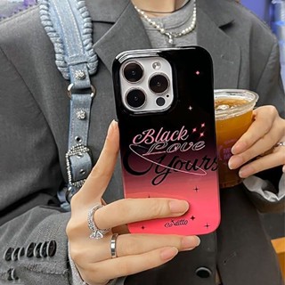 เคสโทรศัพท์มือถือนิ่ม กันกระแทก ลายภาษาอังกฤษ ไล่โทนสี ดํา ชมพู สําหรับ Iphone 14promax 13 12 11 XS XR 78