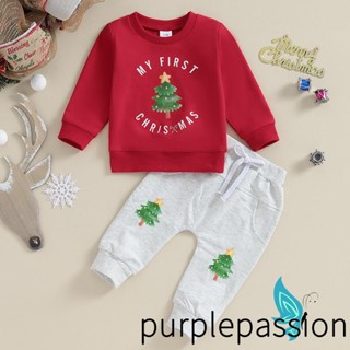 Purplepassion- ชุดเสื้อกันหนาวแขนยาว คอกลม พิมพ์ลายตัวอักษร และกางเกงวอร์ม สําหรับเด็กทารกผู้ชาย และเด็กผู้หญิง