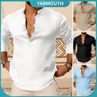 Yyr-- เสื้อเชิ้ตลําลอง แขนยาว คอเฮนรี่ เข้ารูป ระบายอากาศ สีพื้น แนวสตรีท สําหรับผู้ชาย