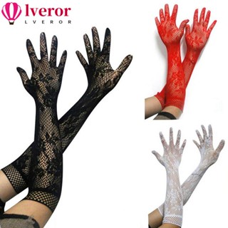 Lveror ถุงมือตาข่ายยาว ลายดอกไม้ ลูกไม้ เซ็กซี่ สําหรับปาร์ตี้ฮาโลวีน คริสต์มาส