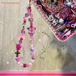 Hanprospree&gt; จี้ลูกปัดดาวห้าแฉก สีชมพู พร้อมสายคล้องโทรศัพท์มือถือ เครื่องประดับ สําหรับเด็กผู้หญิง y2k