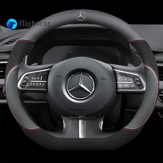 Ft Mercedes Benz AMG ปลอกหนังหุ้มพวงมาลัยรถยนต์ รูปตัว D สีดํา สําหรับ Benz Cars A Class C Class CLA Class E Class GLA Class GLC Class GLE Class S B CLS Class 38 ซม.
