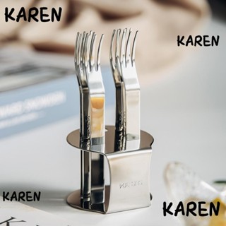 Karen ส้อมจิ้มผลไม้ สลัด ขนมหวาน สเตนเลส พรีเมี่ยม สําหรับปาร์ตี้ ท่องเที่ยว บ้าน 6 ชิ้น