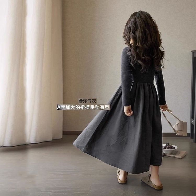[พร้อมส่ง] ชุดเดรสกระโปรงถัก แขนยาว แฟชั่นฤดูใบไม้ผลิ ฤดูใบไม้ร่วง สําหรับเด็กผู้หญิง ไซซ์ 100-150