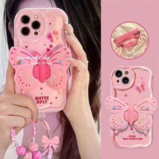 🌈Ready Stock🏆Infinix Hot 9 8 30 20 12 Play Smart 7 6 5 Infinix Note 12 Pro Pink Butterfly Folding Holder+Chain Phone Case Anti Drop Phone Protective Cover