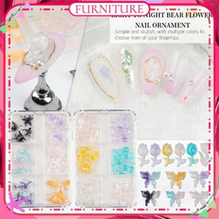 ♕ 6 Grids Nail Art Butterfly เครื่องประดับทิวลิป สีสันเอลฟ์ สามมิติน้ำแข็งเจาะโปร่งใส Super Flash อุปกรณ์ตกแต่งเล็บแต่งเล็บสำหรับร้านเล็บเฟอร์นิเจอร์