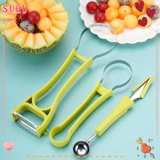 Suhu ชุดเครื่องตัดแตงโม 5 in 1 อเนกประสงค์ ด้ามจับพลาสติก ทนทาน สีเขียว พร้อมส้อมจิ้มผลไม้ 10 ชิ้น 13 ชิ้น ห้องครัวที่บ้าน