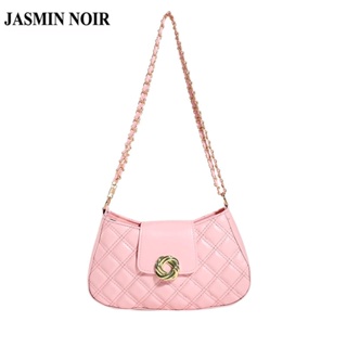 Jasmin NOIR กระเป๋าสะพายไหล่ หนัง PU ลายสก๊อต แต่งสายโซ่ล็อก ขนาดเล็ก สําหรับผู้หญิง