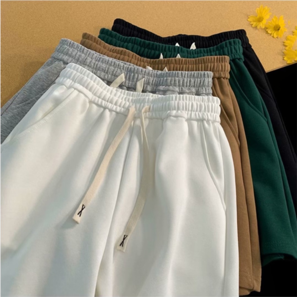 【7 สี/M-5XL】กางเกงขาสั้นผู้ชาย ทรงหลวม ลําลอง เรียบง่าย สีทึบ หนา แฟชั่นฤดูร้อน กางเกงขาสั้นชาย