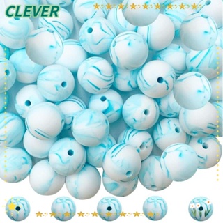 Clever ลูกปัดยางซิลิโคน ทรงกลม สีขาว สีฟ้า 15 มม. สําหรับทําสร้อยข้อมือ DIY