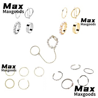 Maxg แหวนเงิน ทอง ฝังไข่มุก เรียบง่าย 4 ชิ้น