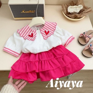 Aiyaya เสื้อผ้าเด็กผู้หญิง ชุดเซ็ทเด็กผู้หญิง เสื้อเชิ้ตสีขาว+กระโปรงสีชมพู ชุด2ชิ้น แฟชั่นเด็ก เหมาะสำหรับเด็กผู้หญิงอายุ 2-10 ปี (831)