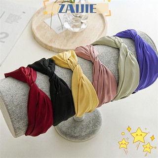 Zaijie24 ที่คาดผม ผูกปมไขว้ ผ้าซาติน สีพื้น โยคะ เครื่องประดับผมแฟชั่น ล้างหน้า ที่คาดผมผู้หญิง