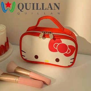 Quillan กระเป๋าเครื่องสําอาง กระเป๋าออแกไนเซอร์ หนัง PU ลายเฮลโลคิตตี้ ซักทําความสะอาดได้ สําหรับเดินทาง