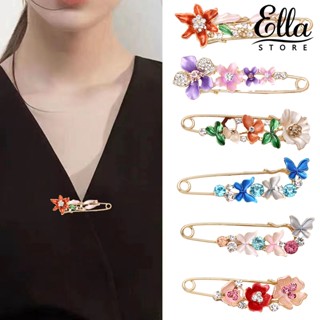 Ellastore123 เข็มกลัด รูปดอกไม้ ประดับพลอยเทียม เครื่องประดับ สําหรับผู้หญิง