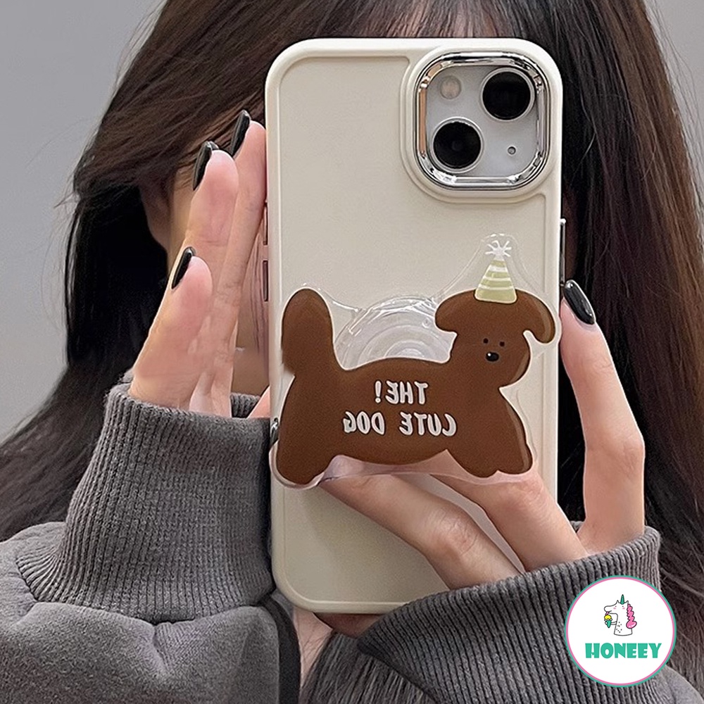 เคสโทรศัพท์มือถือ ป้องกันเลนส์ ลายสุนัขน่ารัก พร้อมขาตั้งโลหะ สําหรับ iPhone 14 Pro Max 13 11 12 Pro Max Xr Xs 7Plus 8Plus