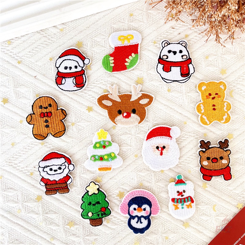 แผ่นสติกเกอร์ ลายคริสต์มาส Elk Snowman Gingerbread Man มีกาวในตัว สําหรับตกแต่ง แผ่นแพทช์รีดติดเสื้อ ปักลาย DIY สําหรับตกแต่งเสื้อผ้า กระเป๋า 1 ชิ้น