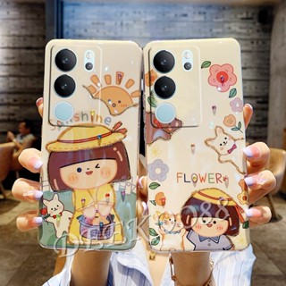 เคสโทรศัพท์มือถือแบบนิ่ม กันกระแทก แต่งกลิตเตอร์ เพชร ระยิบระยับ ลายดอกไม้น่ารัก สําหรับ VIVO V29 V27 V27e Y78 Y27 Y36 Y02T Y02A 5G 4G VIVOV29 VIVOY27