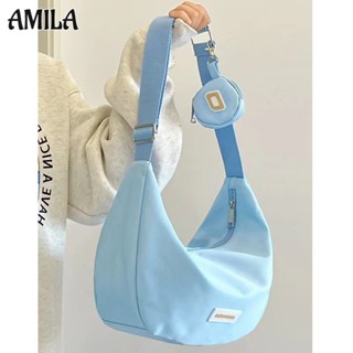 Amila กระเป๋าสะพายไหล่ ผ้าไนล่อน สีพื้น สไตล์ญี่ปุ่น สําหรับผู้หญิง