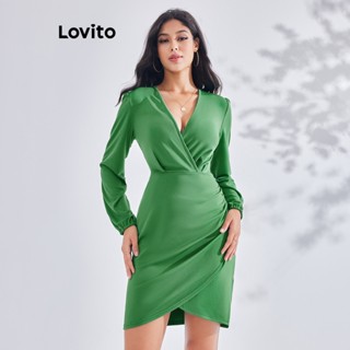 Lovito ชุดเดรสลําลอง จับจีบ สําหรับผู้หญิง LBE03135 (สีเขียว)